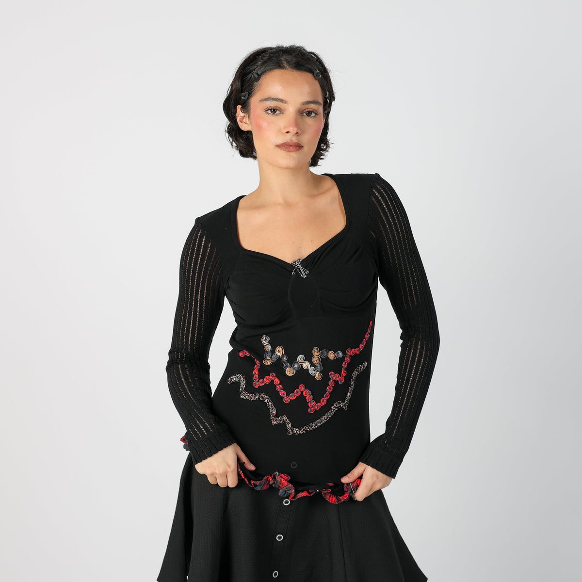 Black Y2K Save The Queen Long Sleeve Top (S)