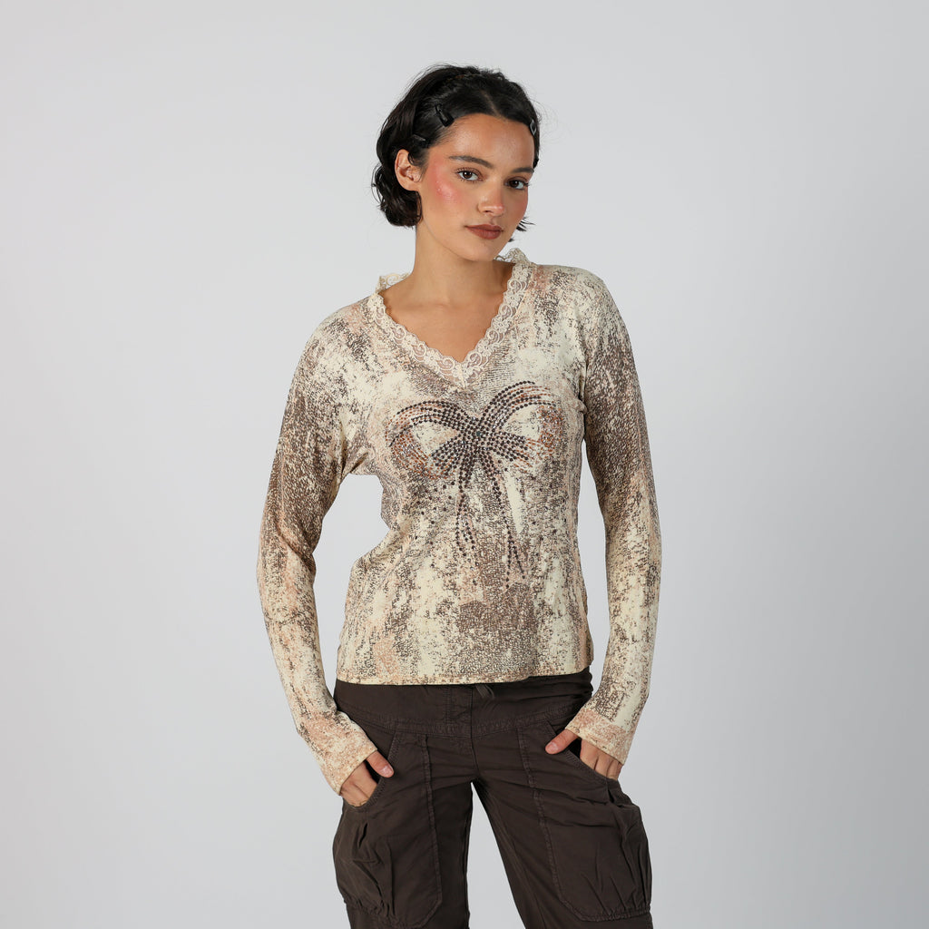 Cream Y2K Long Sleeve Top (S)