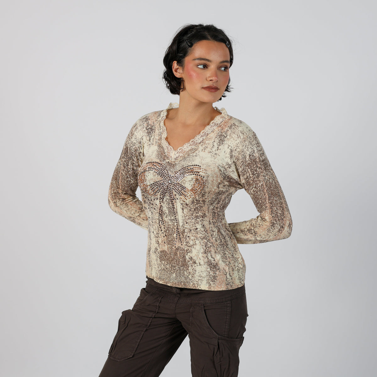 Cream Y2K Long Sleeve Top (S)