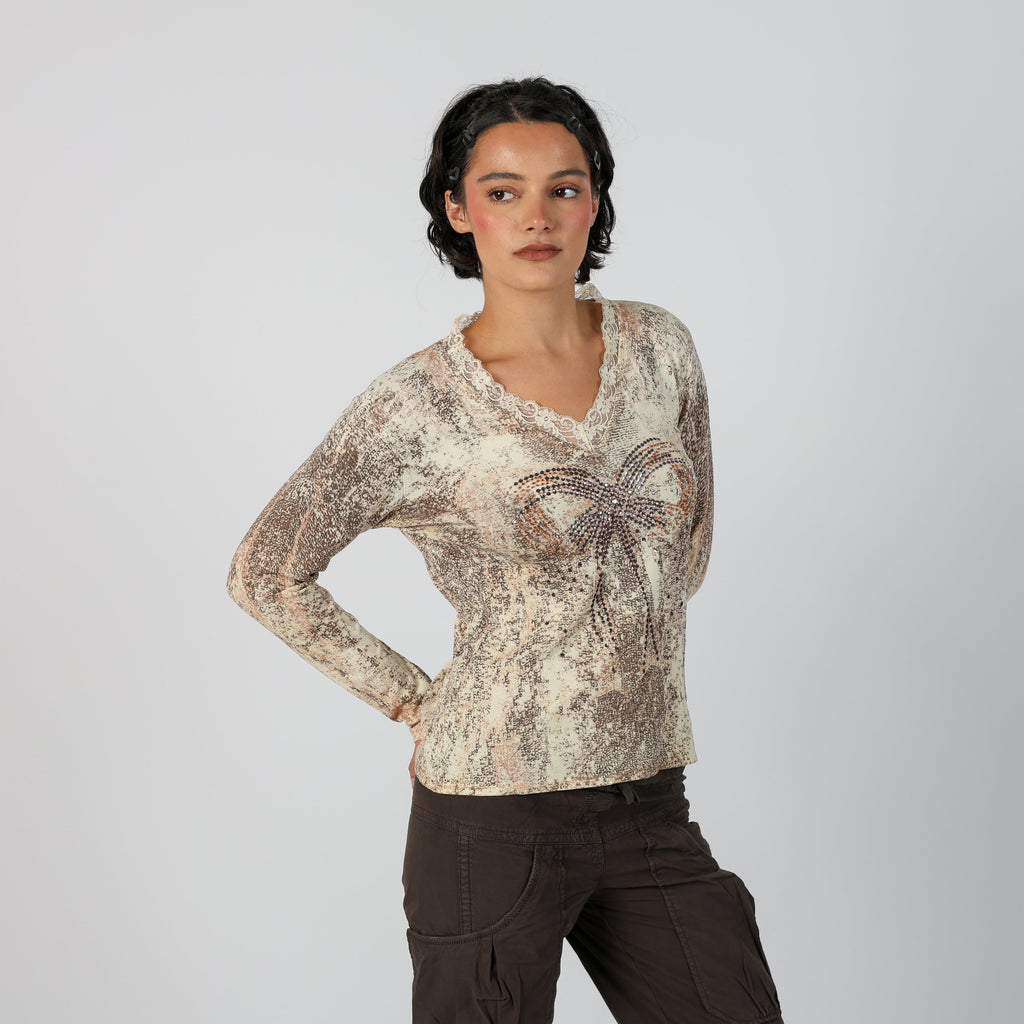 Cream Y2K Long Sleeve Top (S)