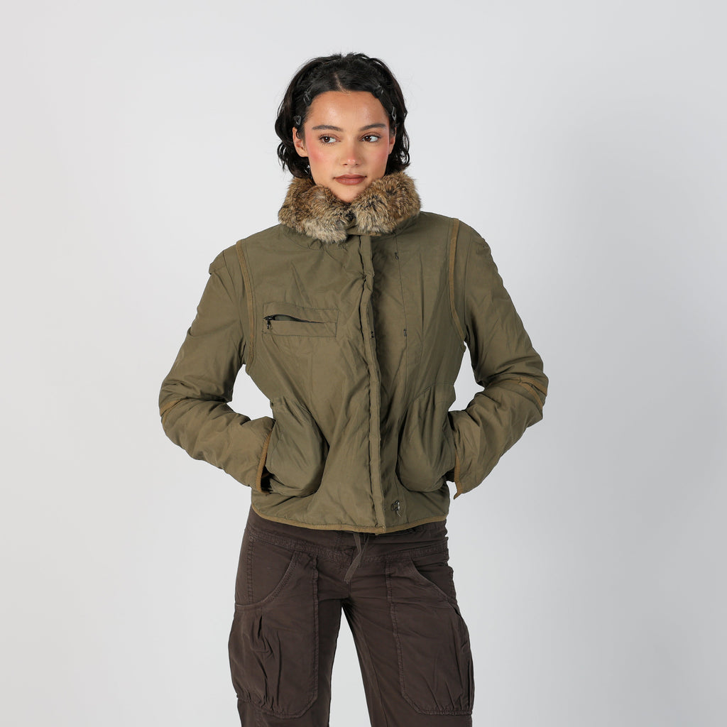 Khaki Green Y2K Puffer Jacket (S)