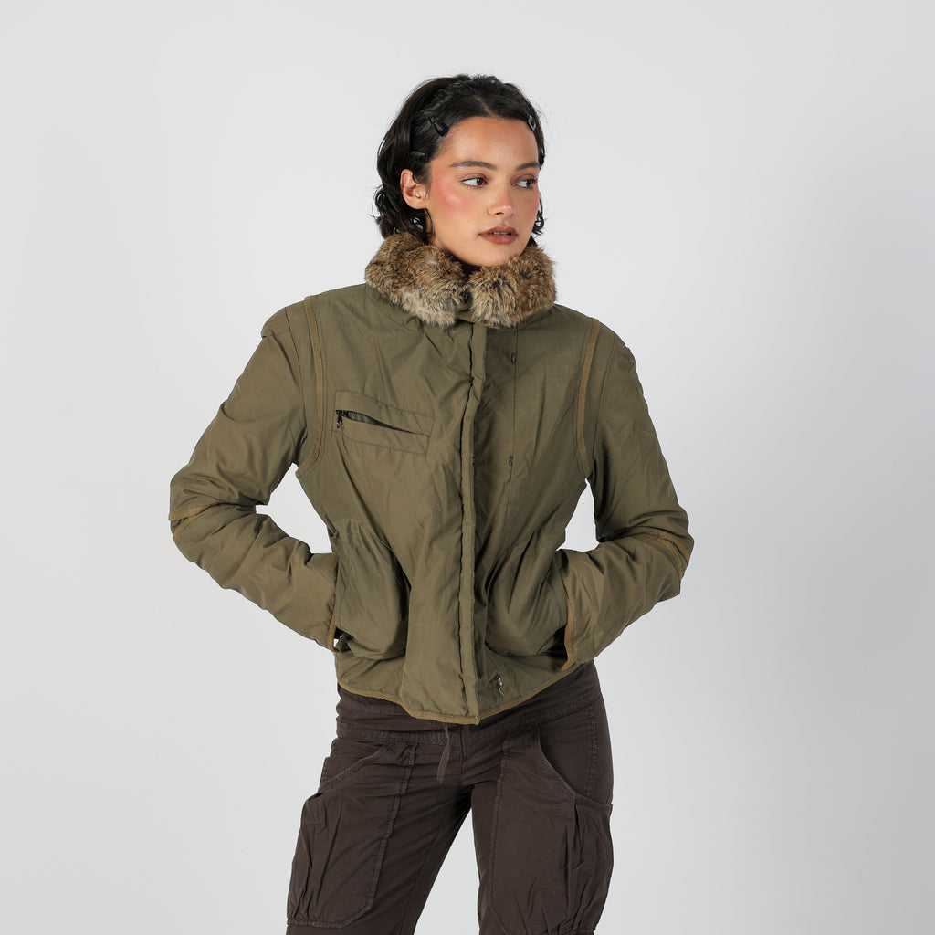 Khaki Green Y2K Puffer Jacket (S)