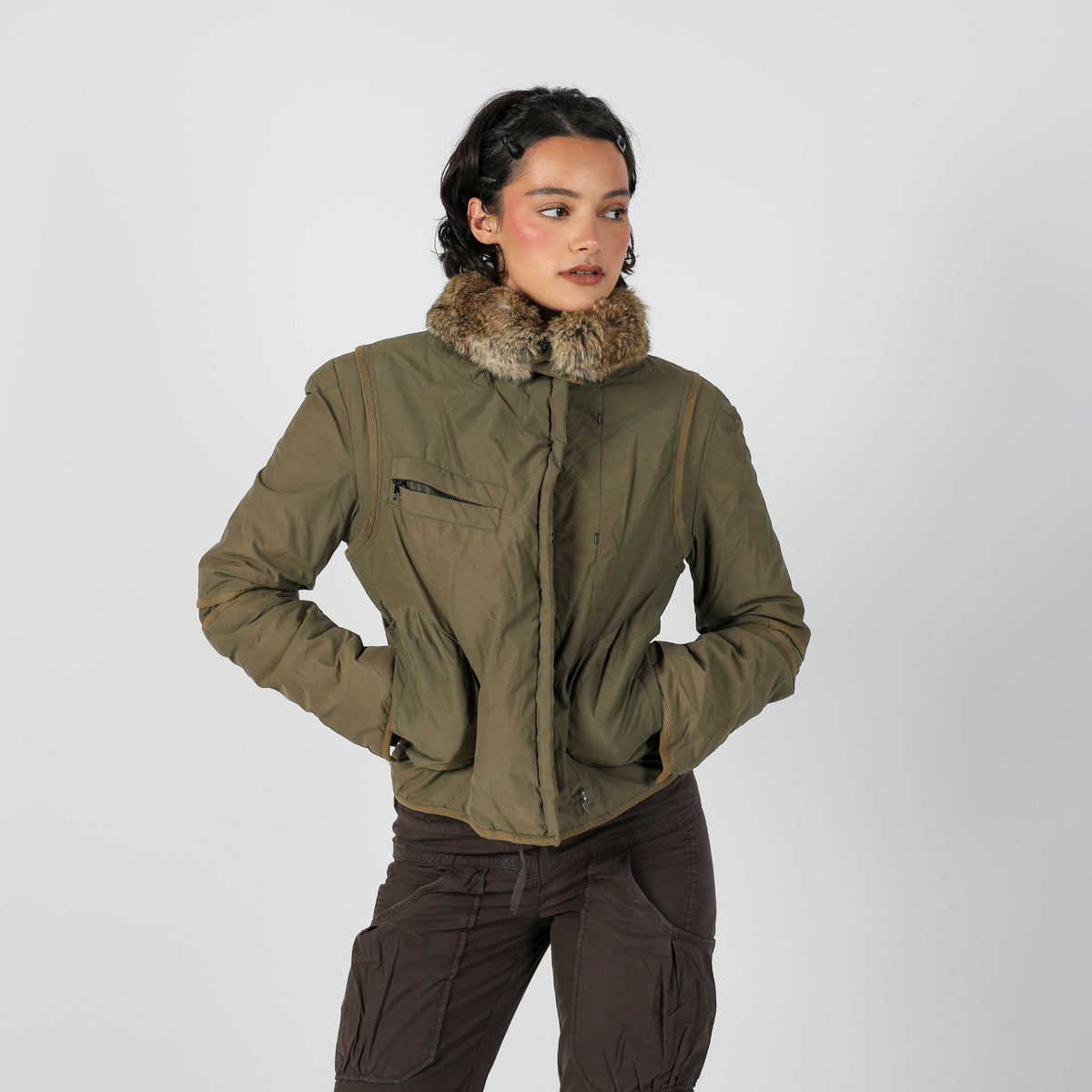 Khaki Green Y2K Puffer Jacket (S)
