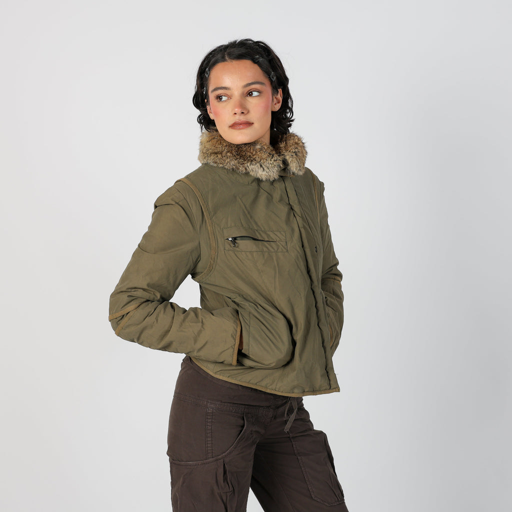 Khaki Green Y2K Puffer Jacket (S)