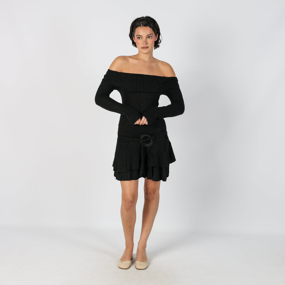 Black Y2K Woven Mini Dress (S)