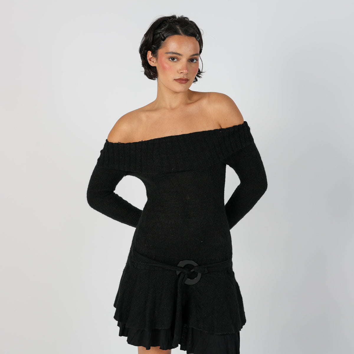 Black Y2K Woven Mini Dress (S)