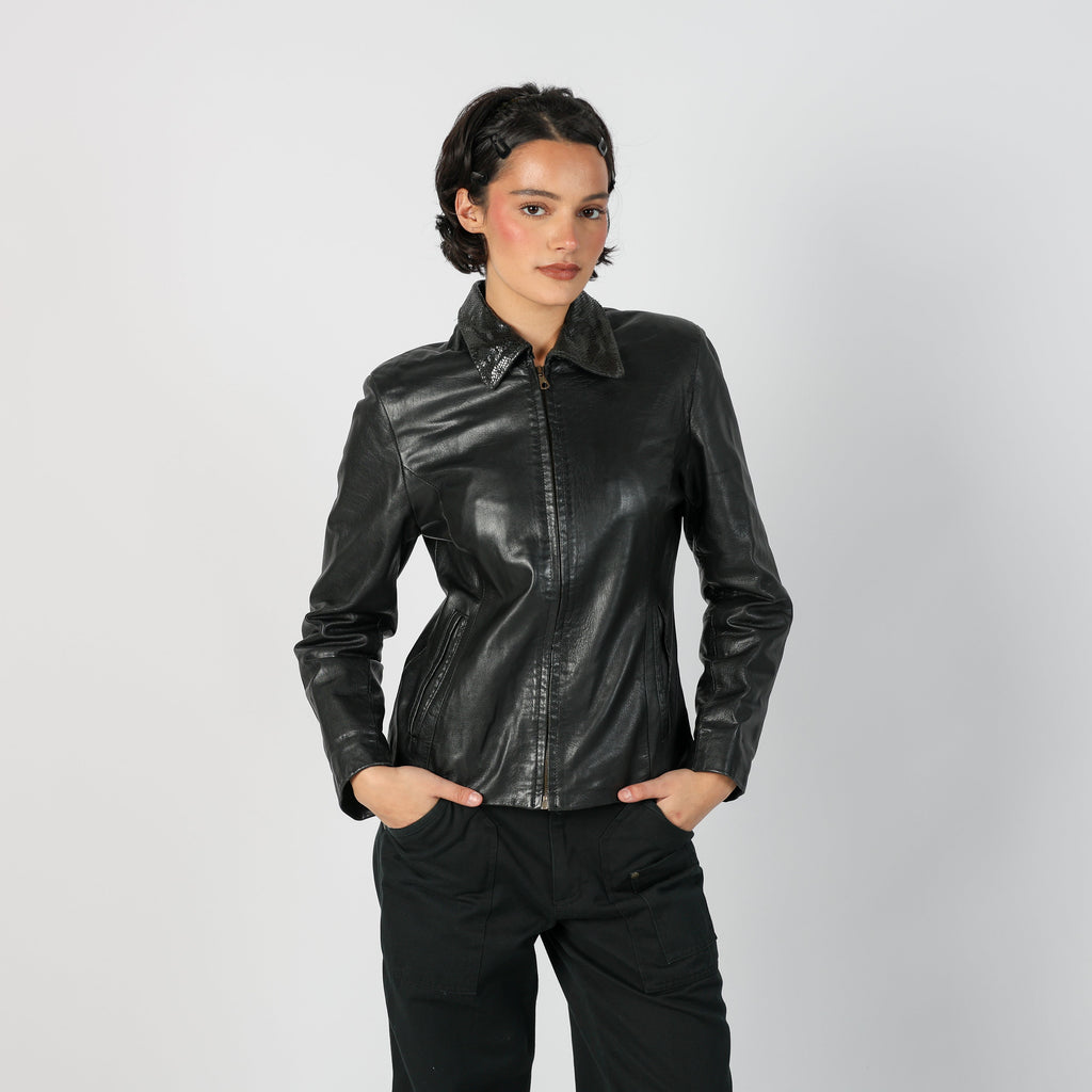 Black Y2K Made in Italy Leather Jacket (S)
