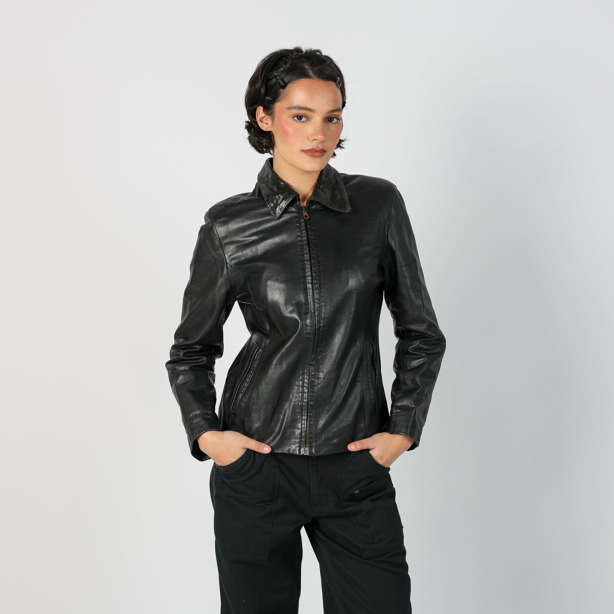 Black Y2K Made in Italy Leather Jacket (S)