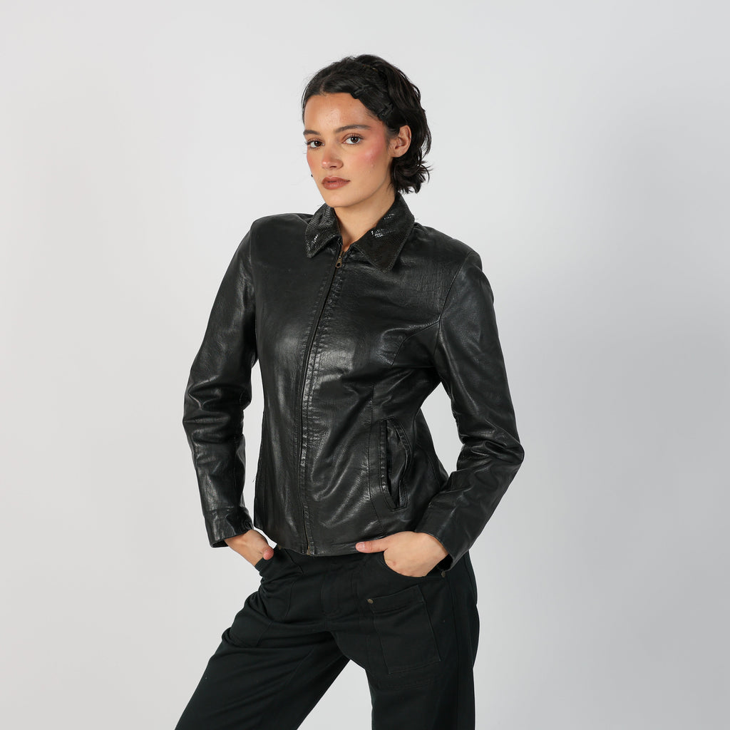 Black Y2K Made in Italy Leather Jacket (S)