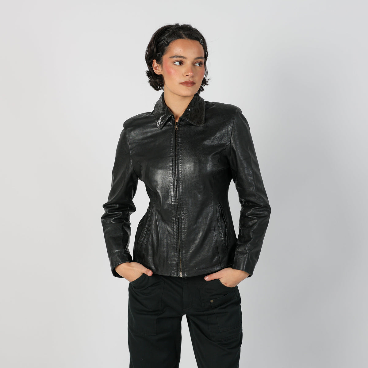 Black Y2K Made in Italy Leather Jacket (S)