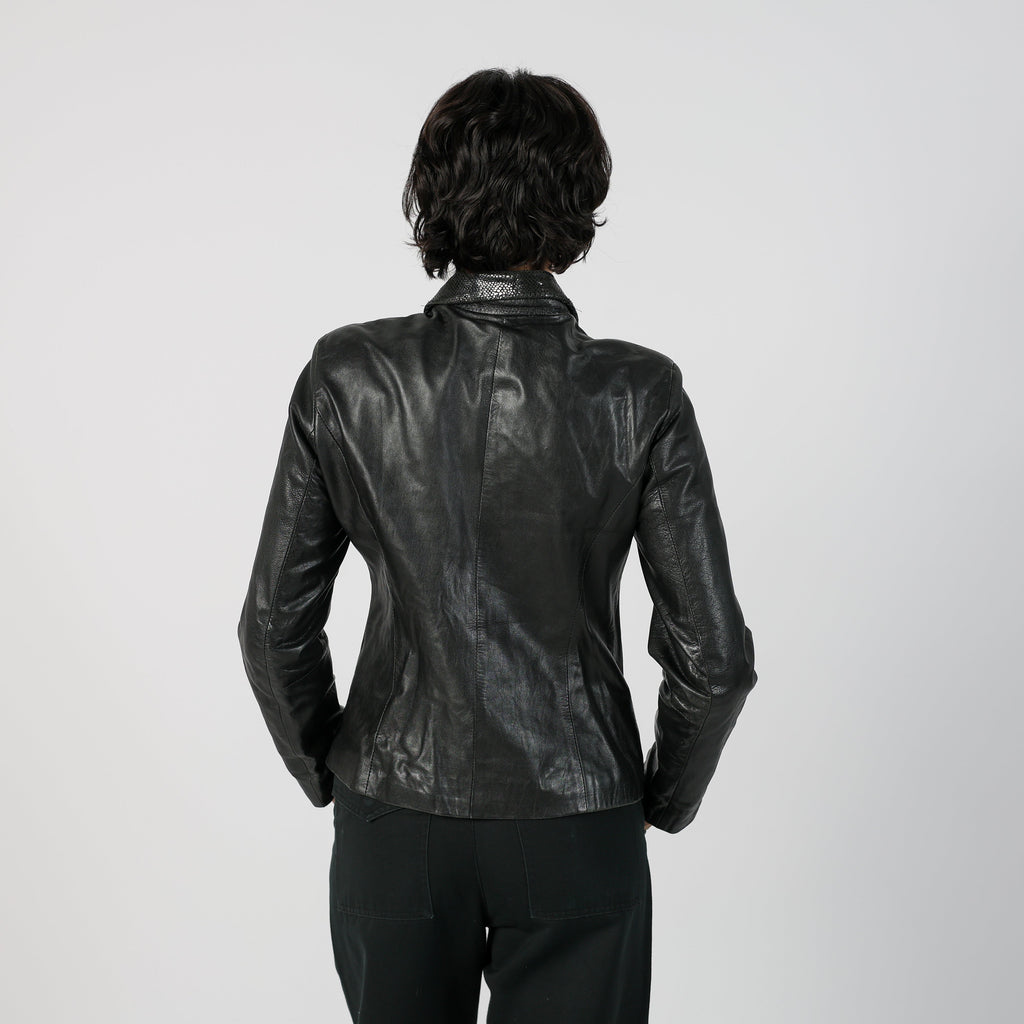 Black Y2K Made in Italy Leather Jacket (S)