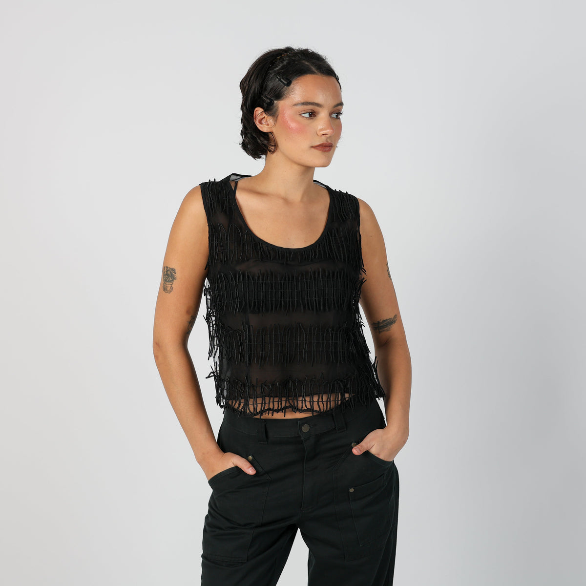 Black Y2K Clips Woven Vest Sheer (S)