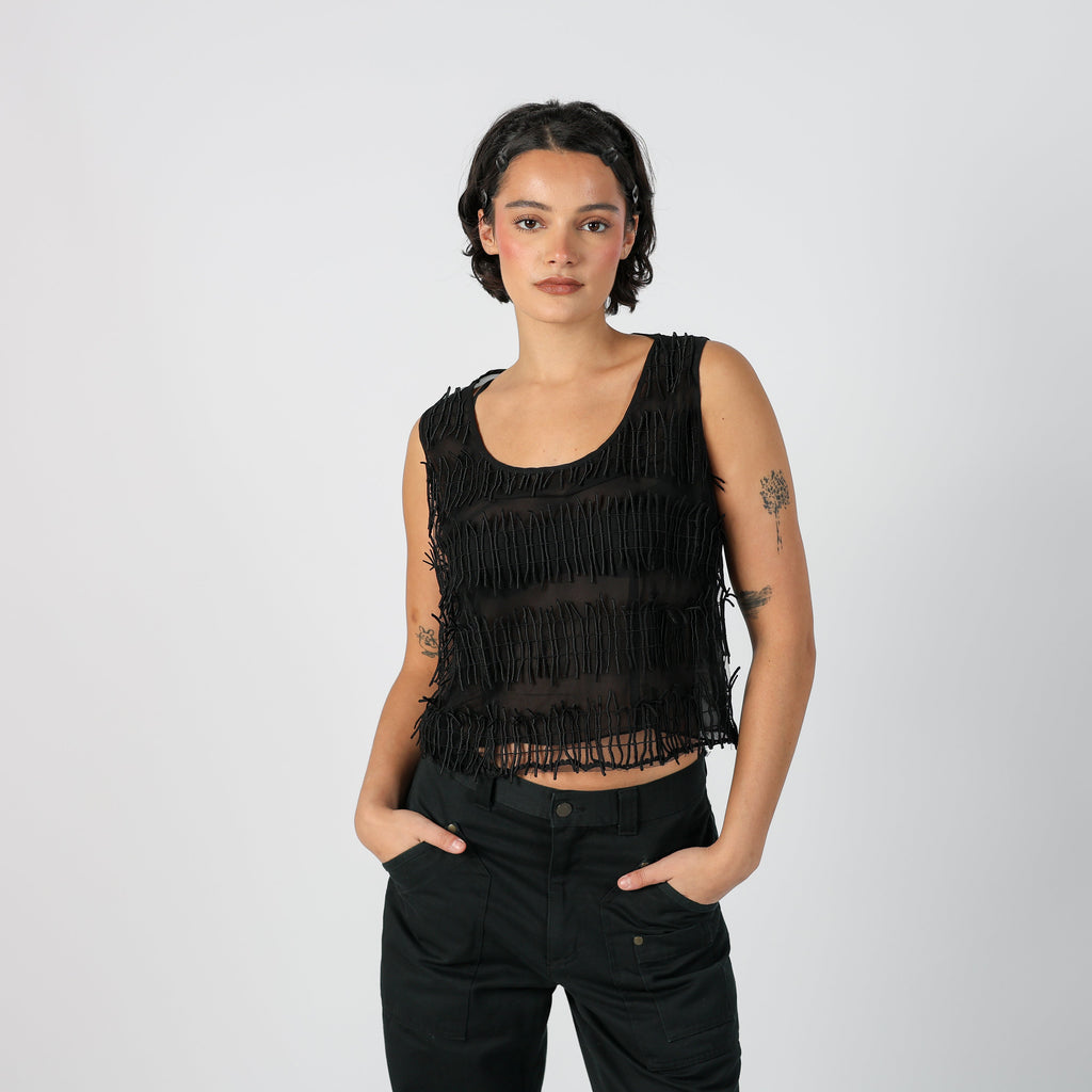 Black Y2K Clips Woven Vest Sheer (S)