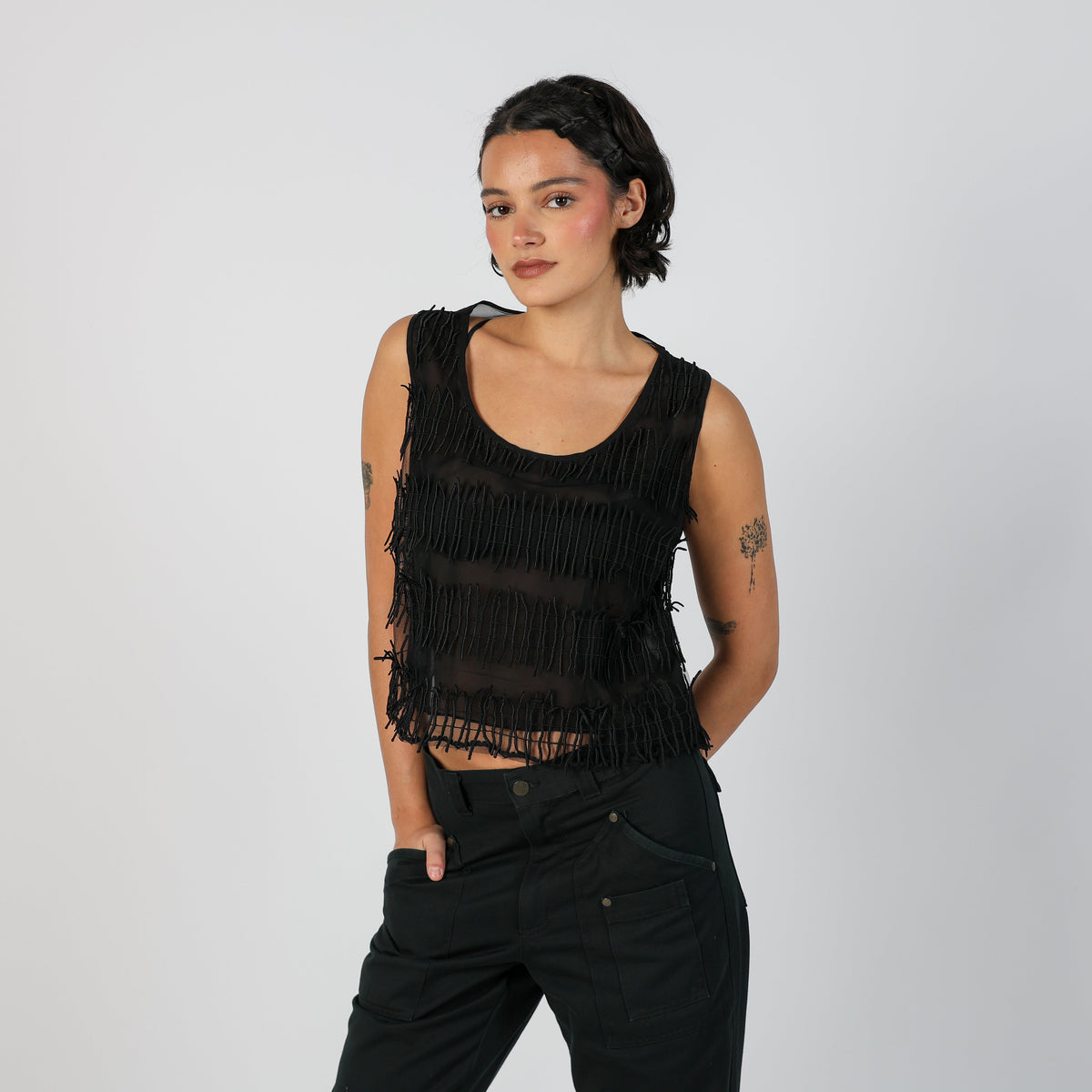 Black Y2K Clips Woven Vest Sheer (S)
