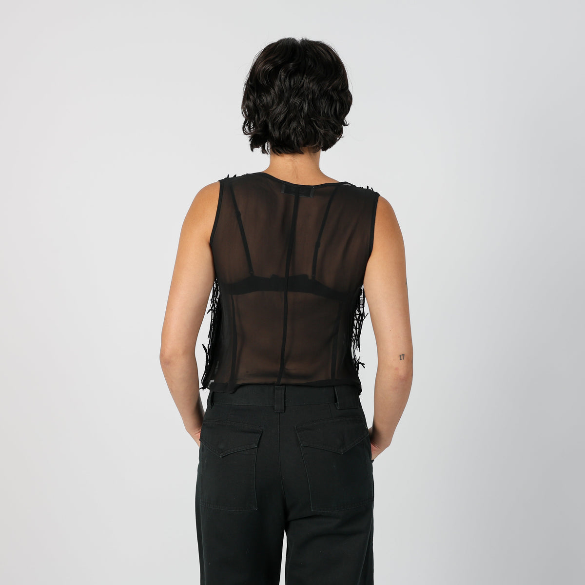 Black Y2K Clips Woven Vest Sheer (S)
