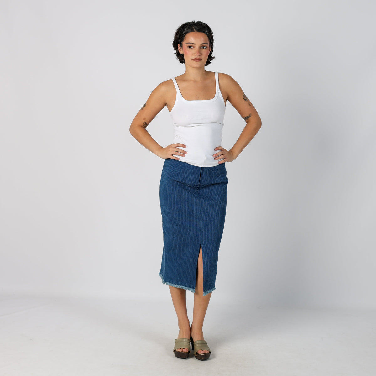 Blue Y2K Denim Midi Skirt (S)