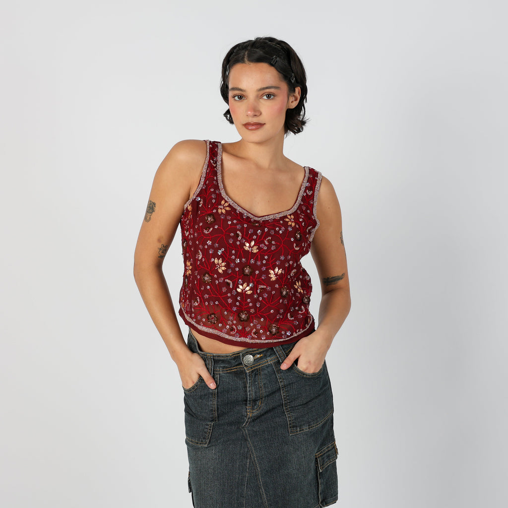 Burgundy Red Y2K Motivi Woven Vest (S)