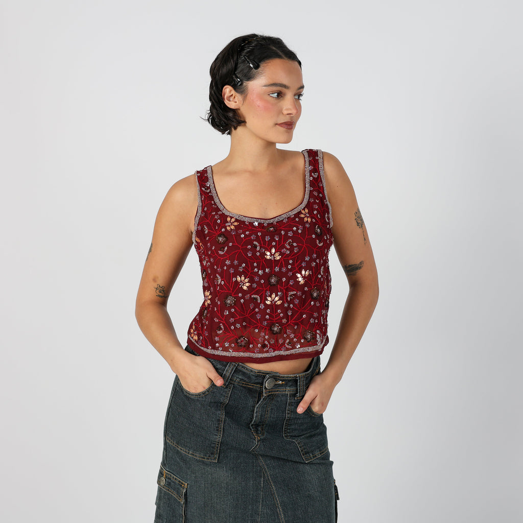 Burgundy Red Y2K Motivi Woven Vest (S)