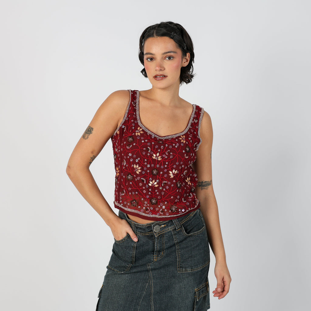 Burgundy Red Y2K Motivi Woven Vest (S)