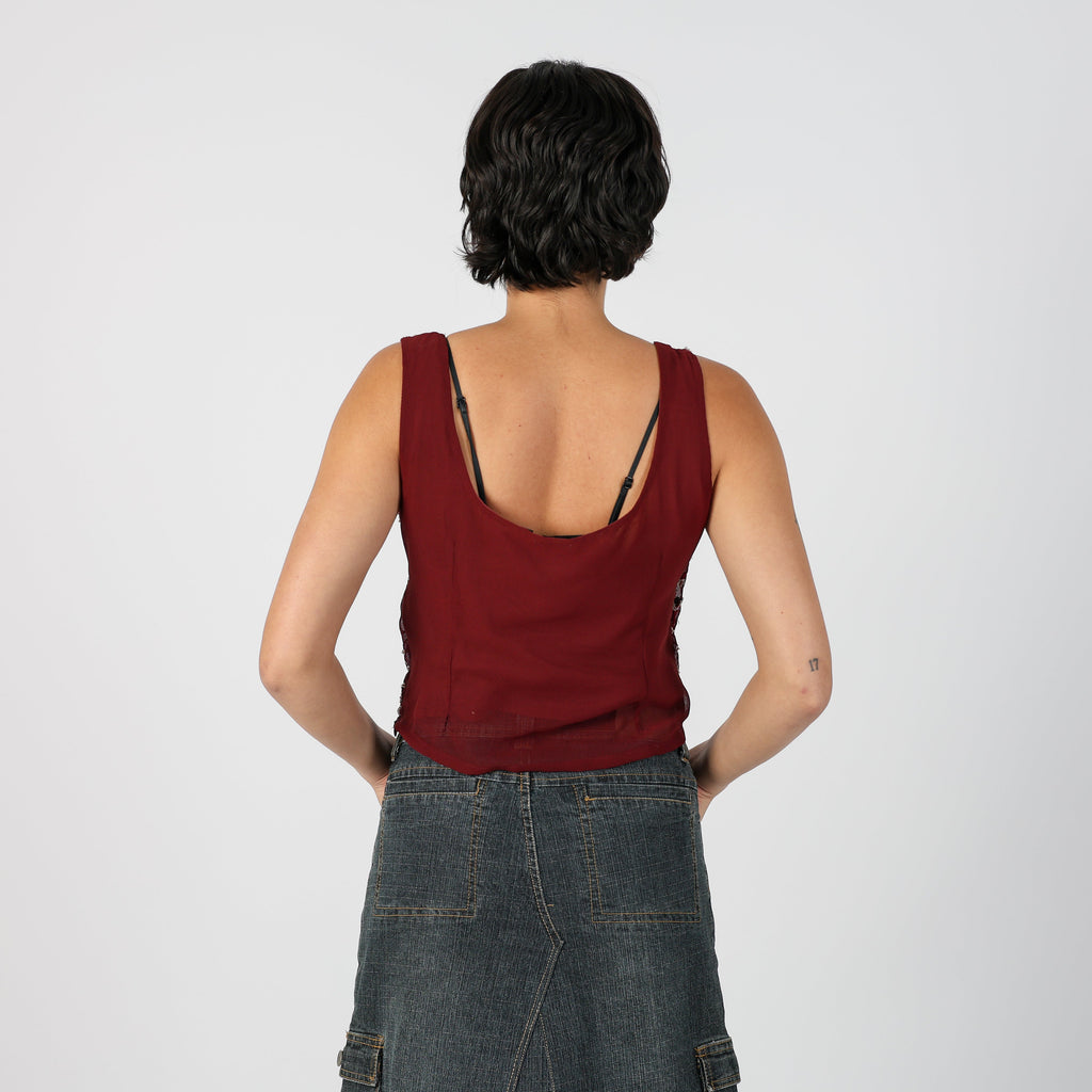 Burgundy Red Y2K Motivi Woven Vest (S)