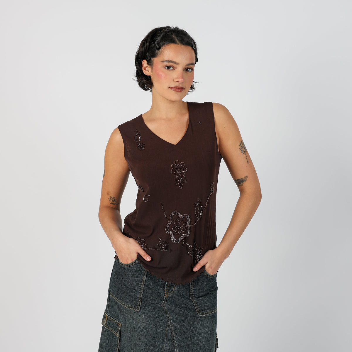 Brown Y2K Wangli Woven Vest (M)