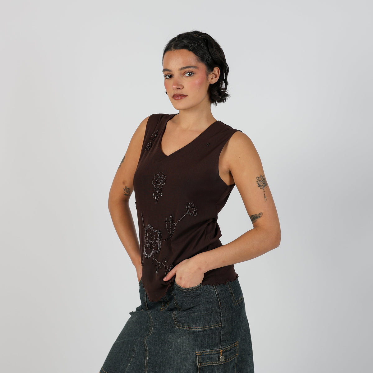 Brown Y2K Wangli Woven Vest (M)