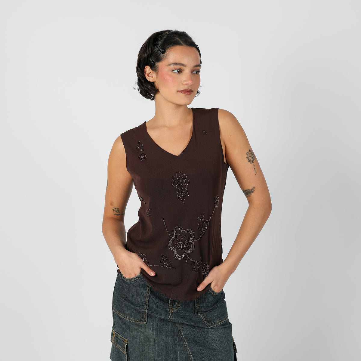 Brown Y2K Wangli Woven Vest (M)