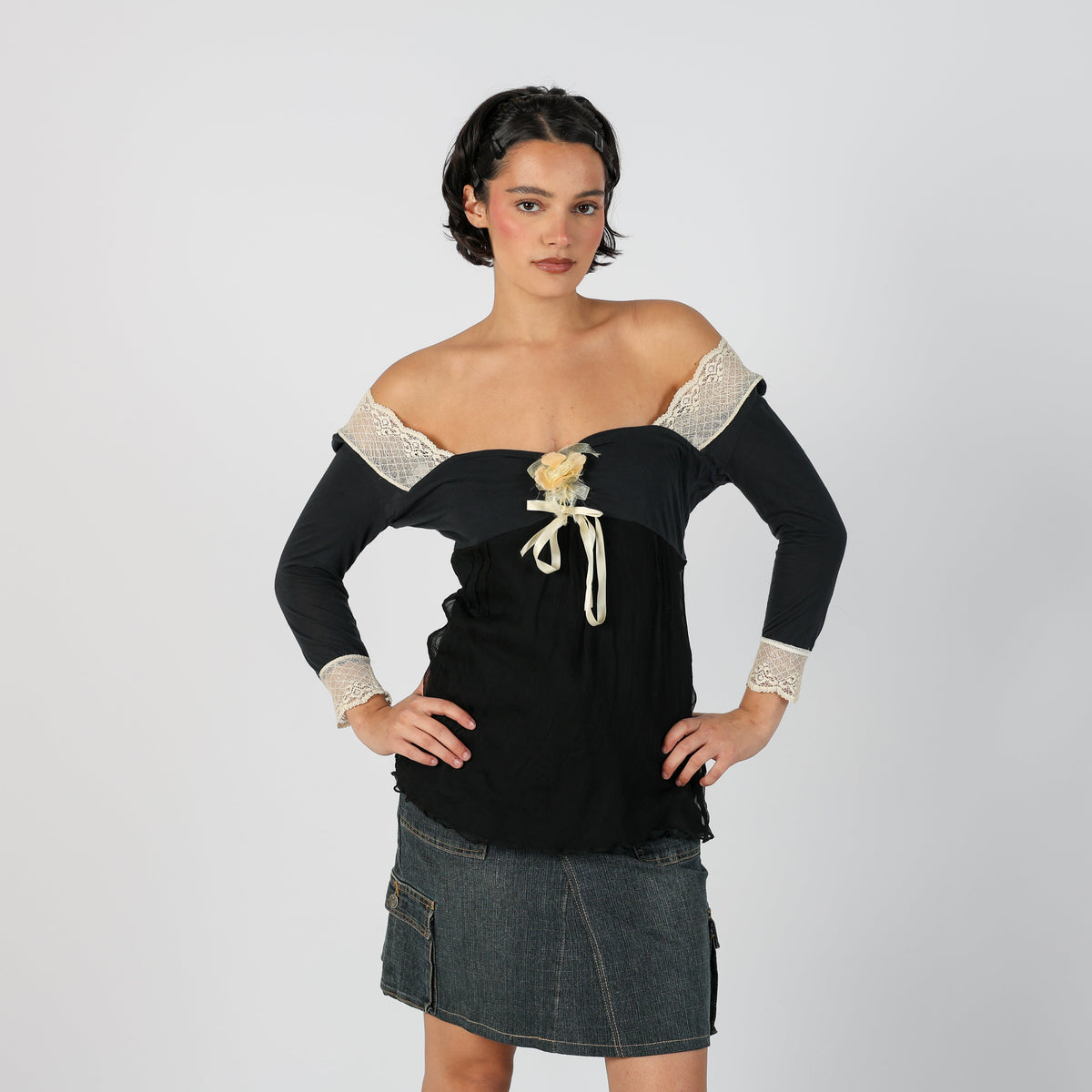 Black Y2K Sexy Woman Woven Top (S)