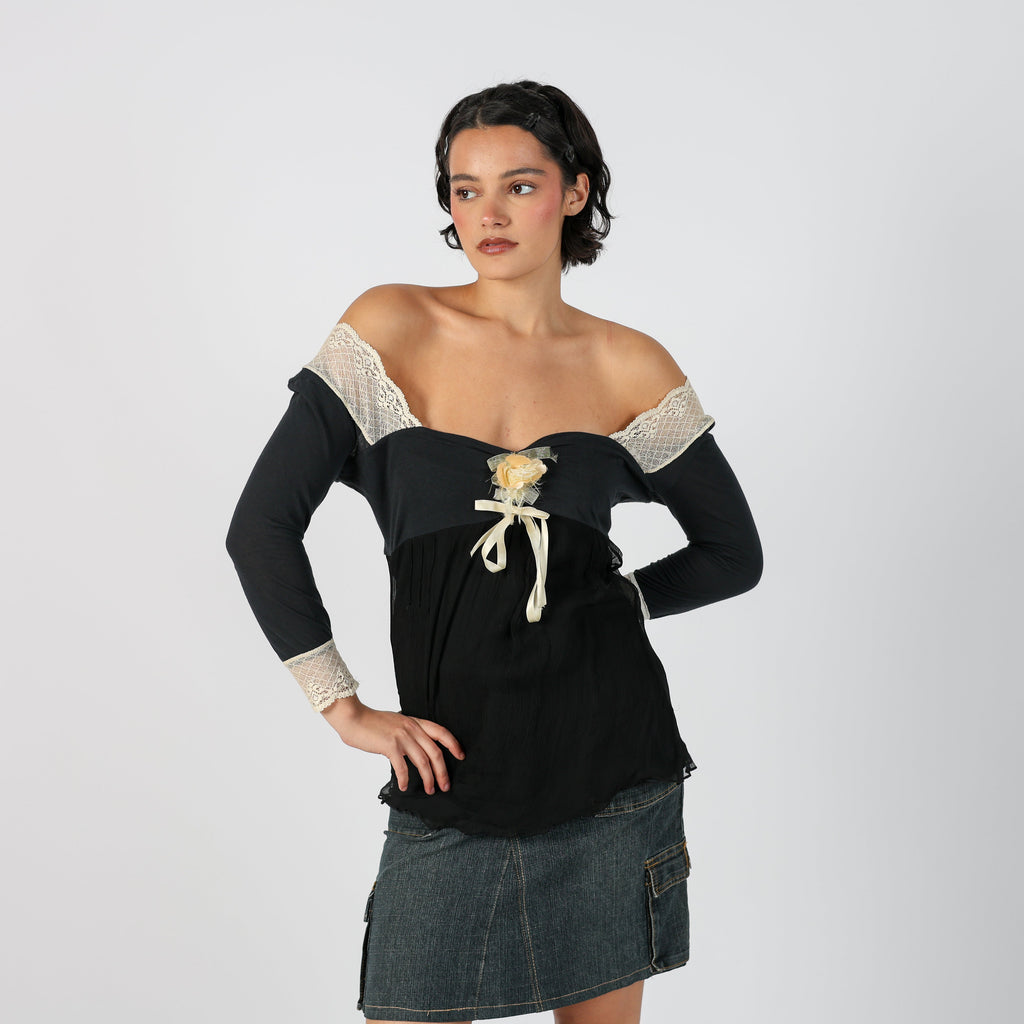 Black Y2K Sexy Woman Woven Top (S)