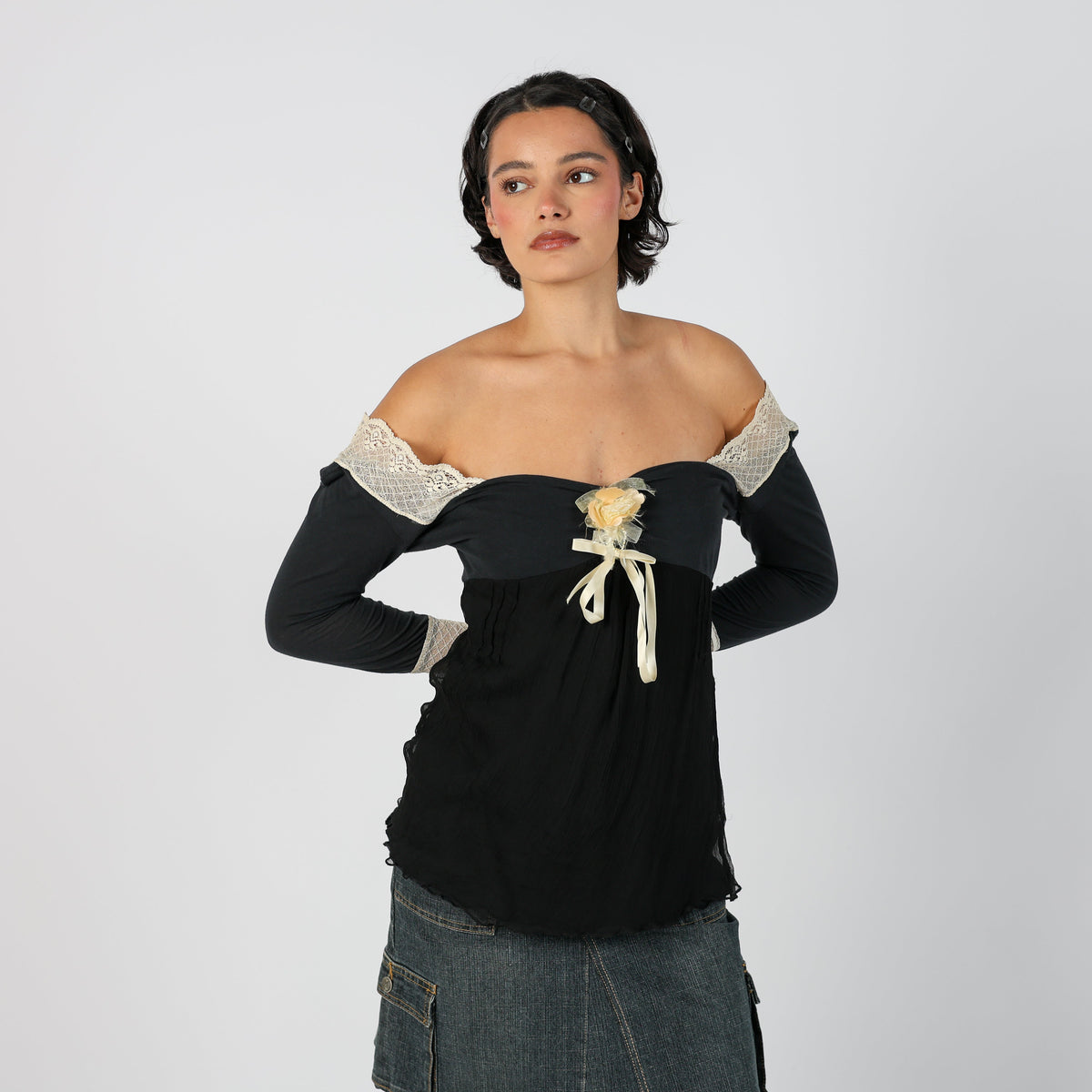 Black Y2K Sexy Woman Woven Top (S)
