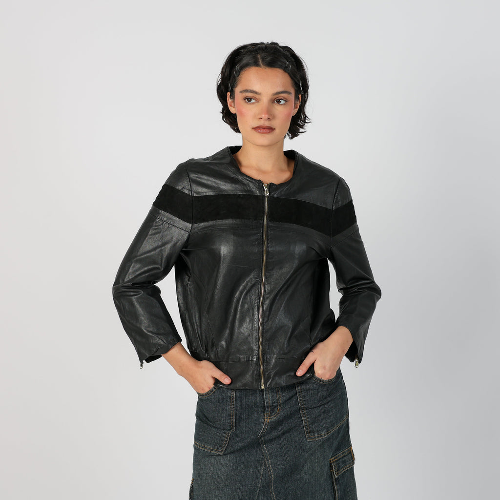 Black Y2K Conbipel Leather Jacket (M)