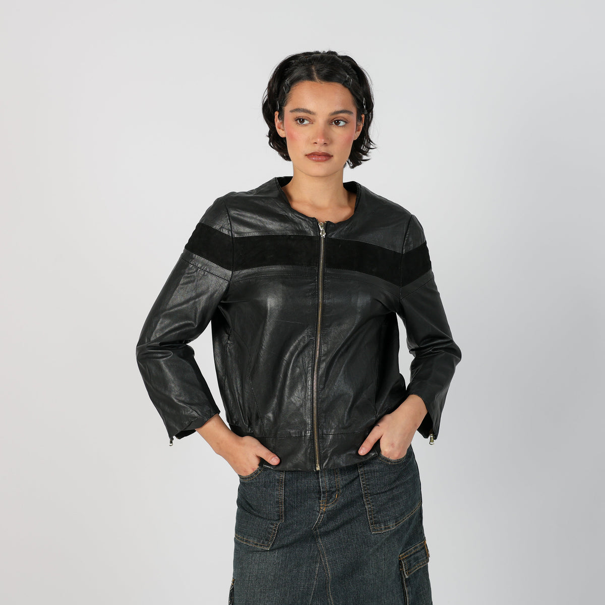 Black Y2K Conbipel Leather Jacket (M)