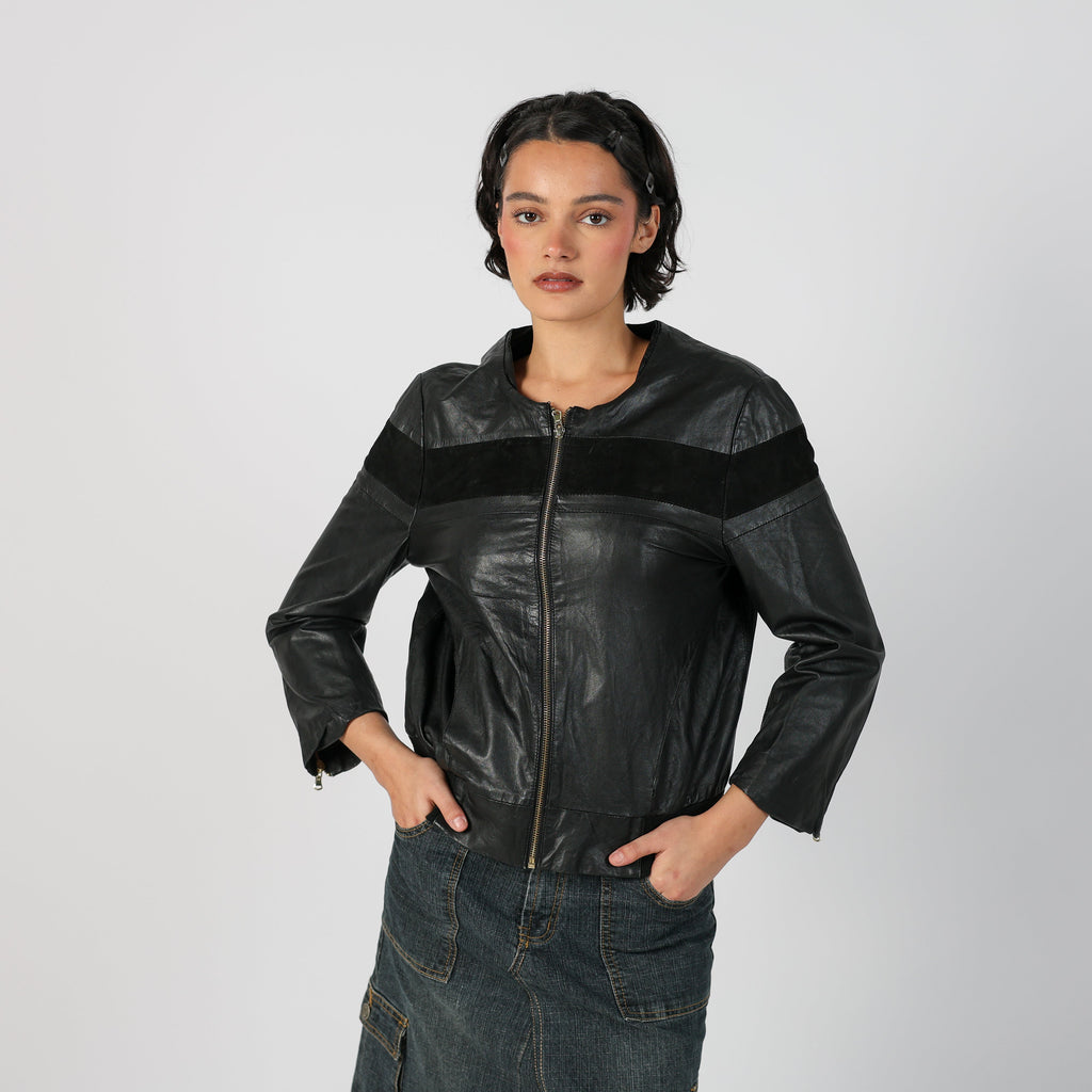 Black Y2K Conbipel Leather Jacket (M)