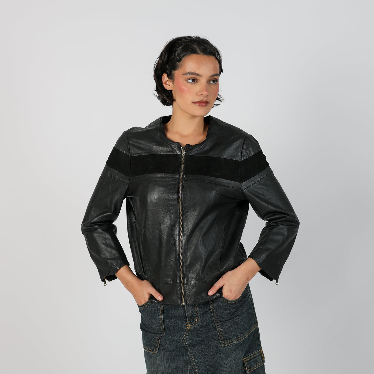 Black Y2K Conbipel Leather Jacket (M)