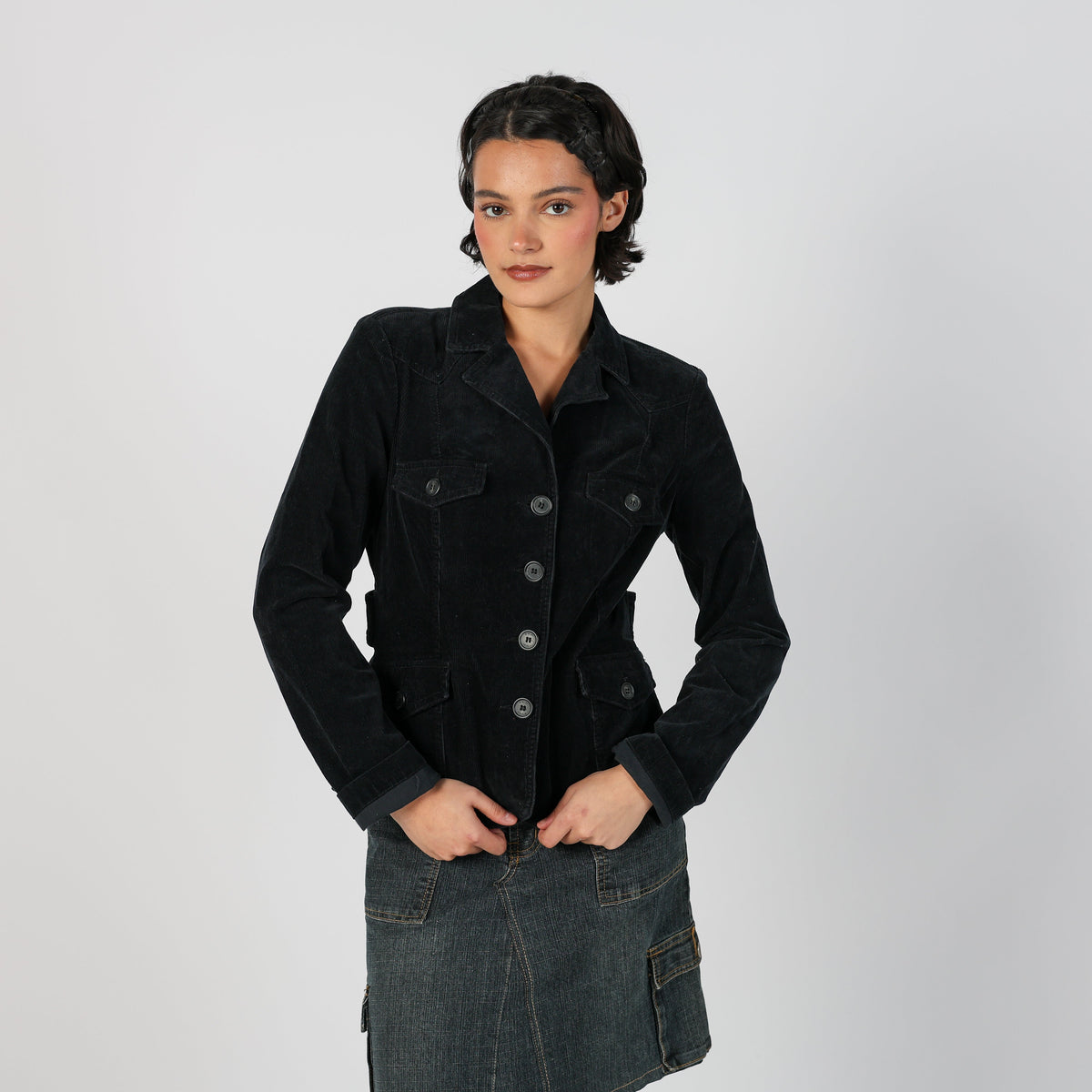 Black Y2K Sisley Cord Jacket (S)