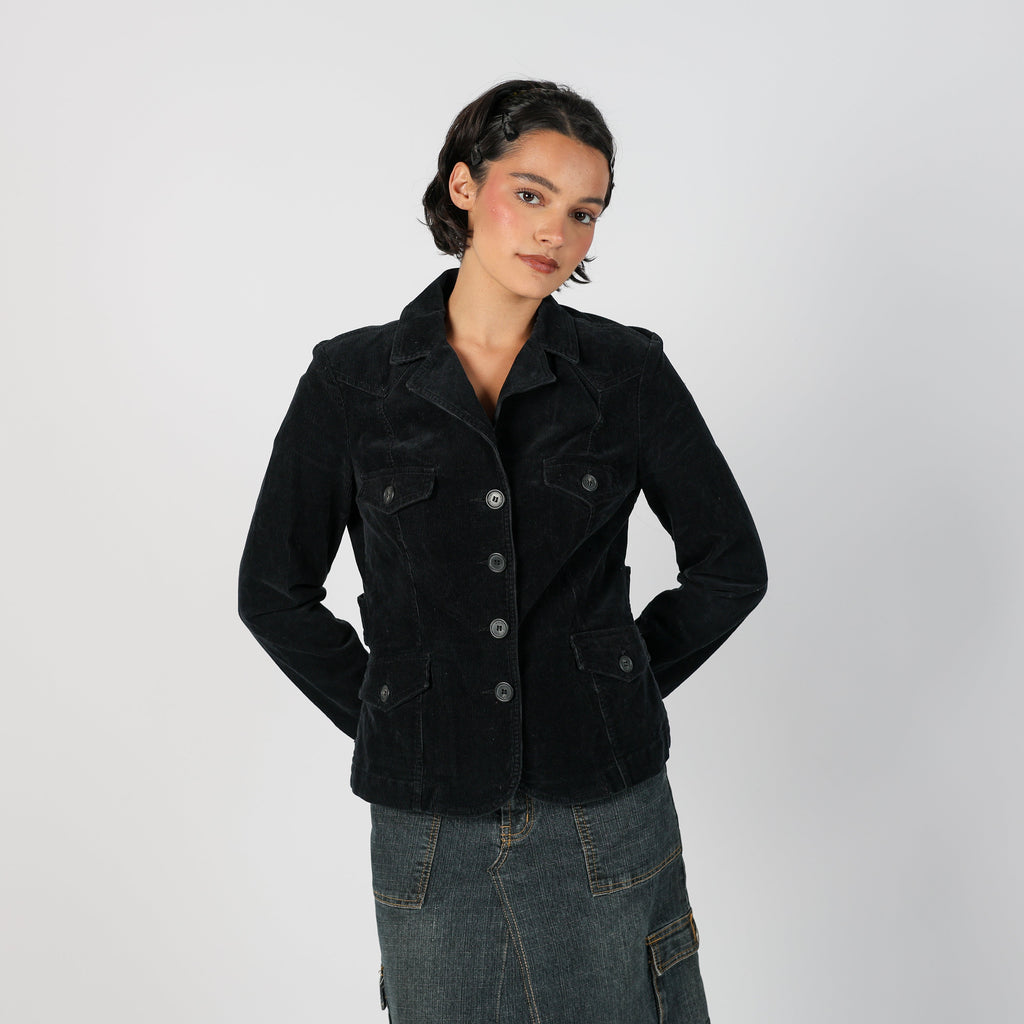 Black Y2K Sisley Cord Jacket (S)