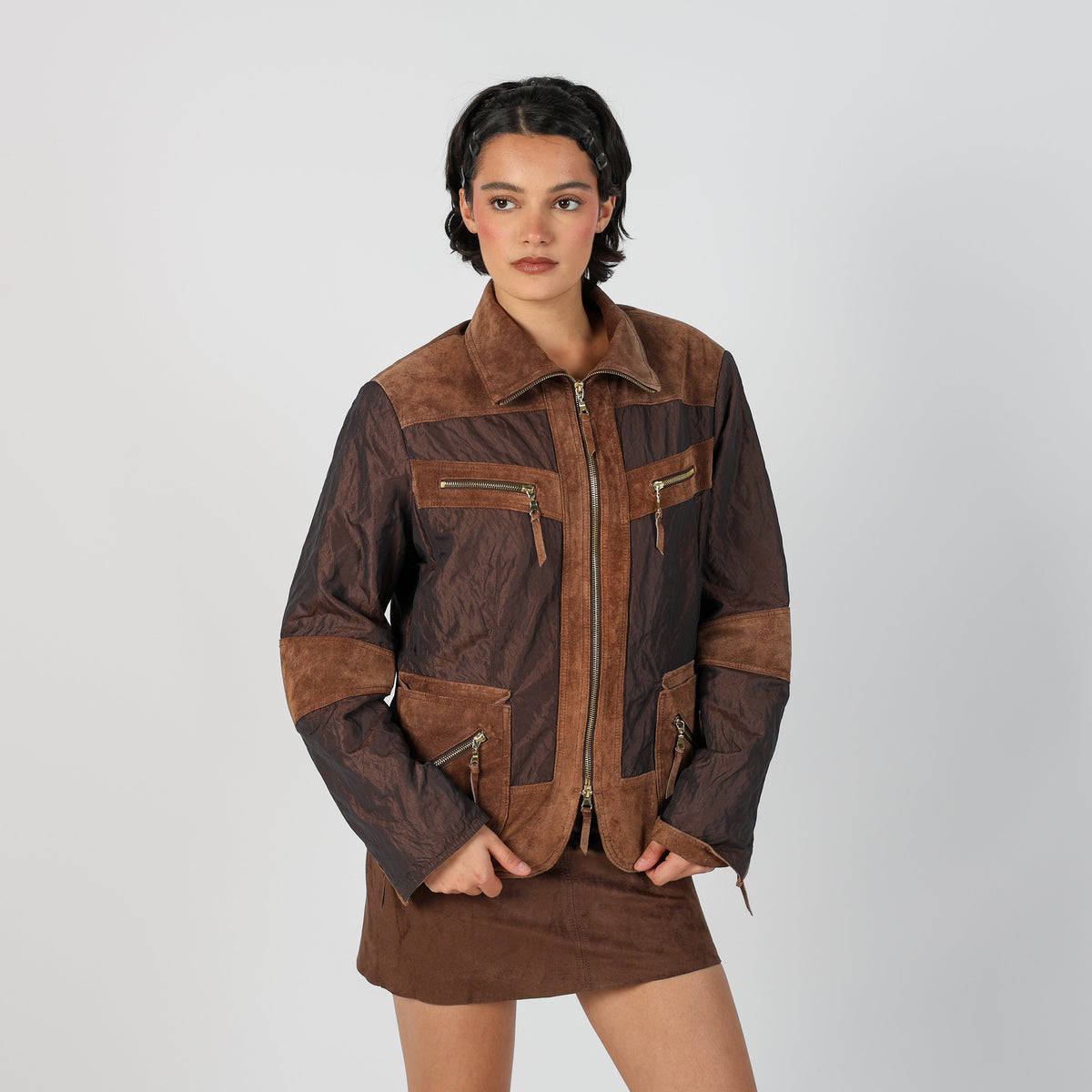 Brown Y2K Woven Jacket (M)