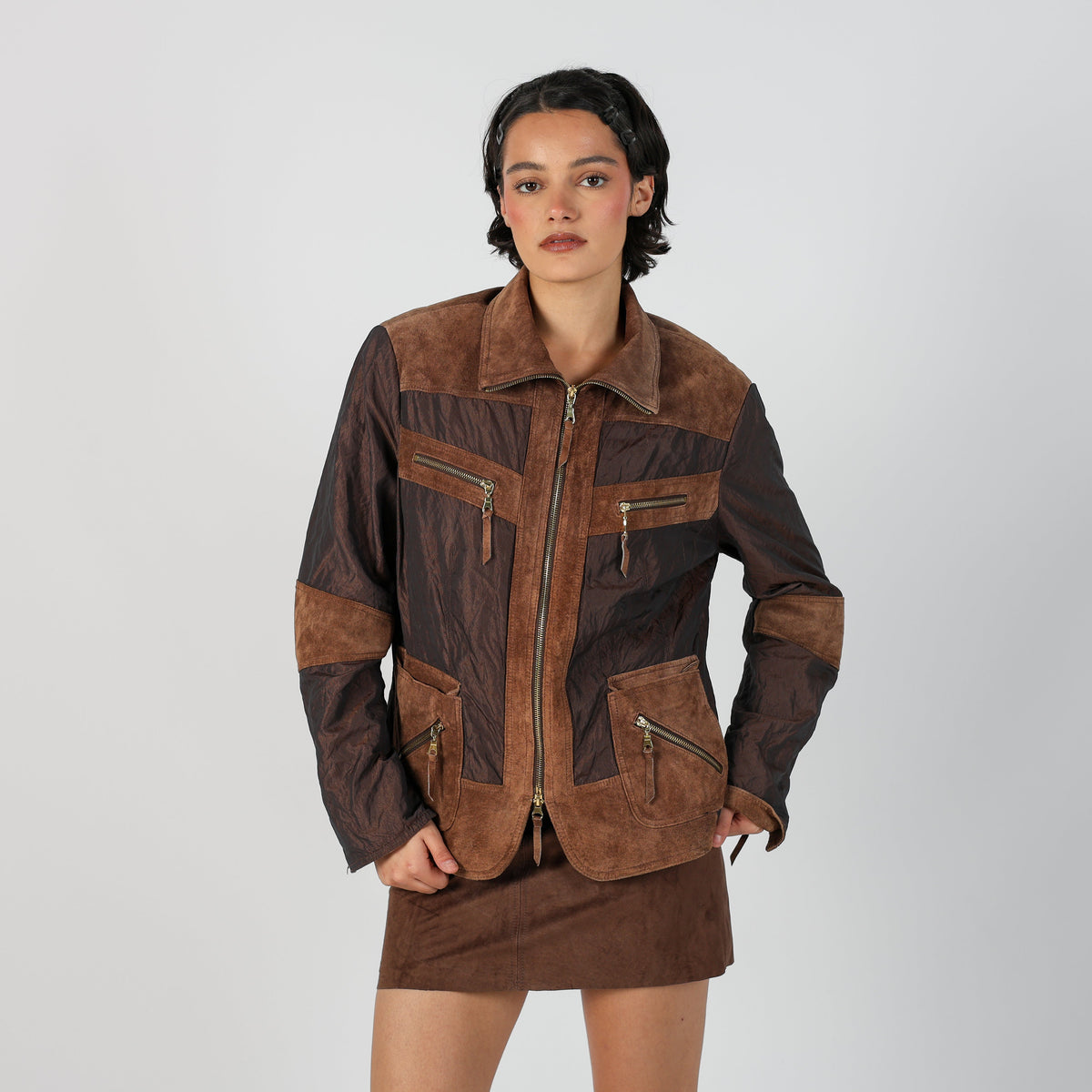 Brown Y2K Woven Jacket (M)