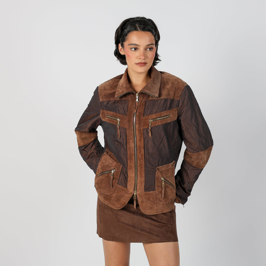 Brown Y2K Woven Jacket (M)