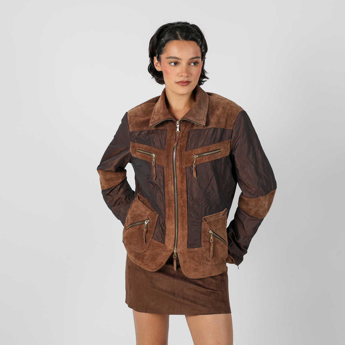 Brown Y2K Woven Jacket (M)