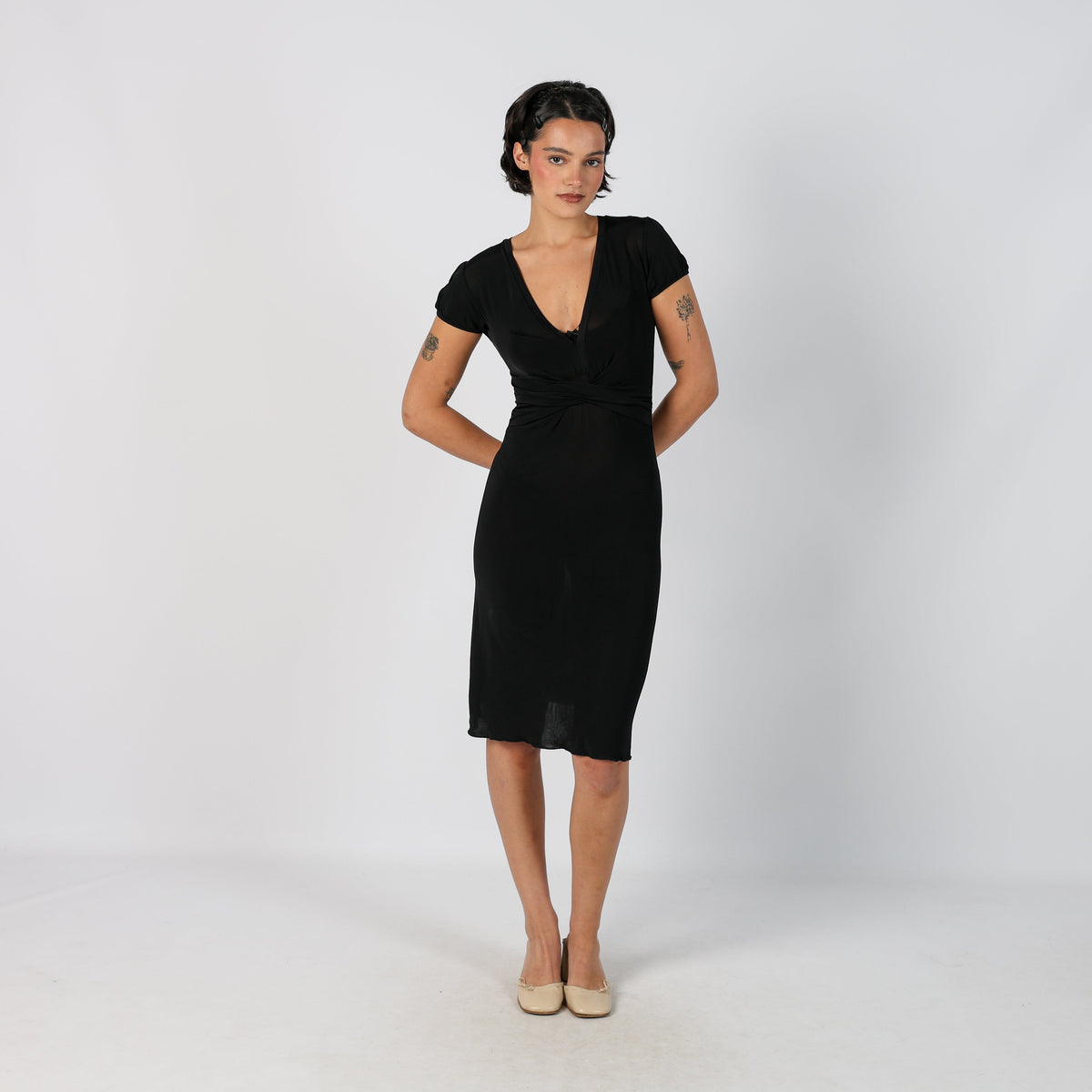 Black Y2K Motivi Woven Midi Dress (S)