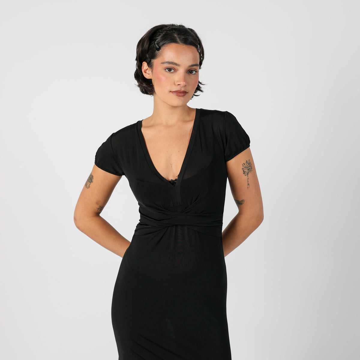 Black Y2K Motivi Woven Midi Dress (S)