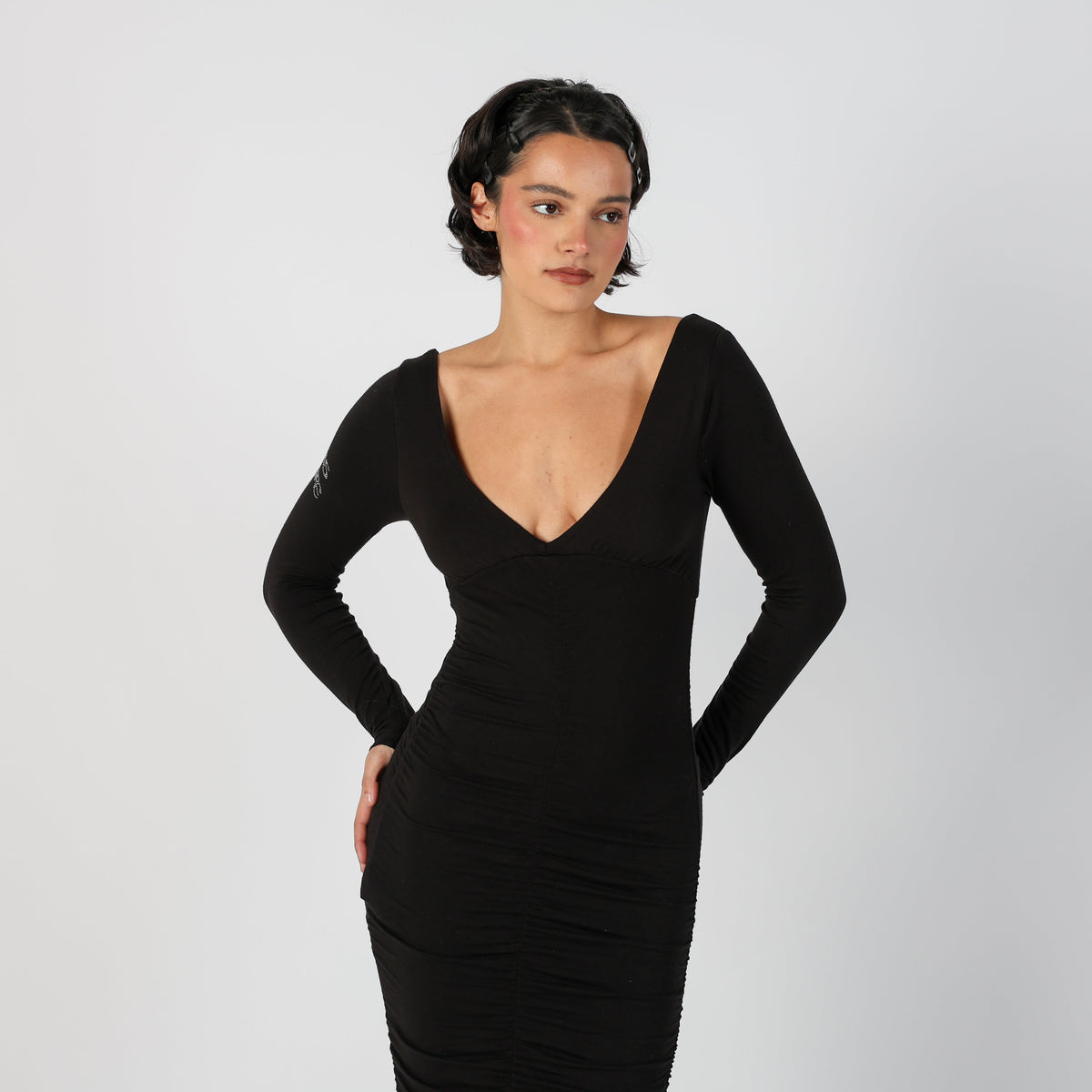 Black Y2K Woven Midi Dress (S)