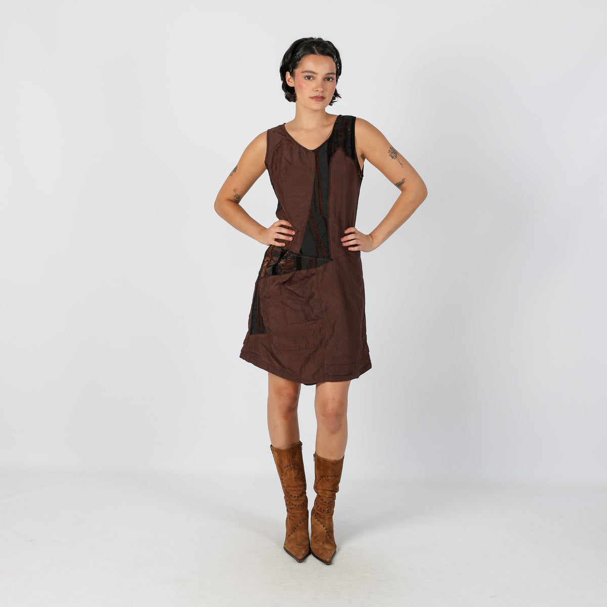 Brown Y2K Woven Mini Dress (M)