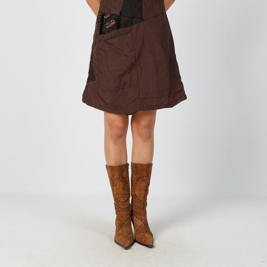 Brown Y2K Woven Mini Dress (M)