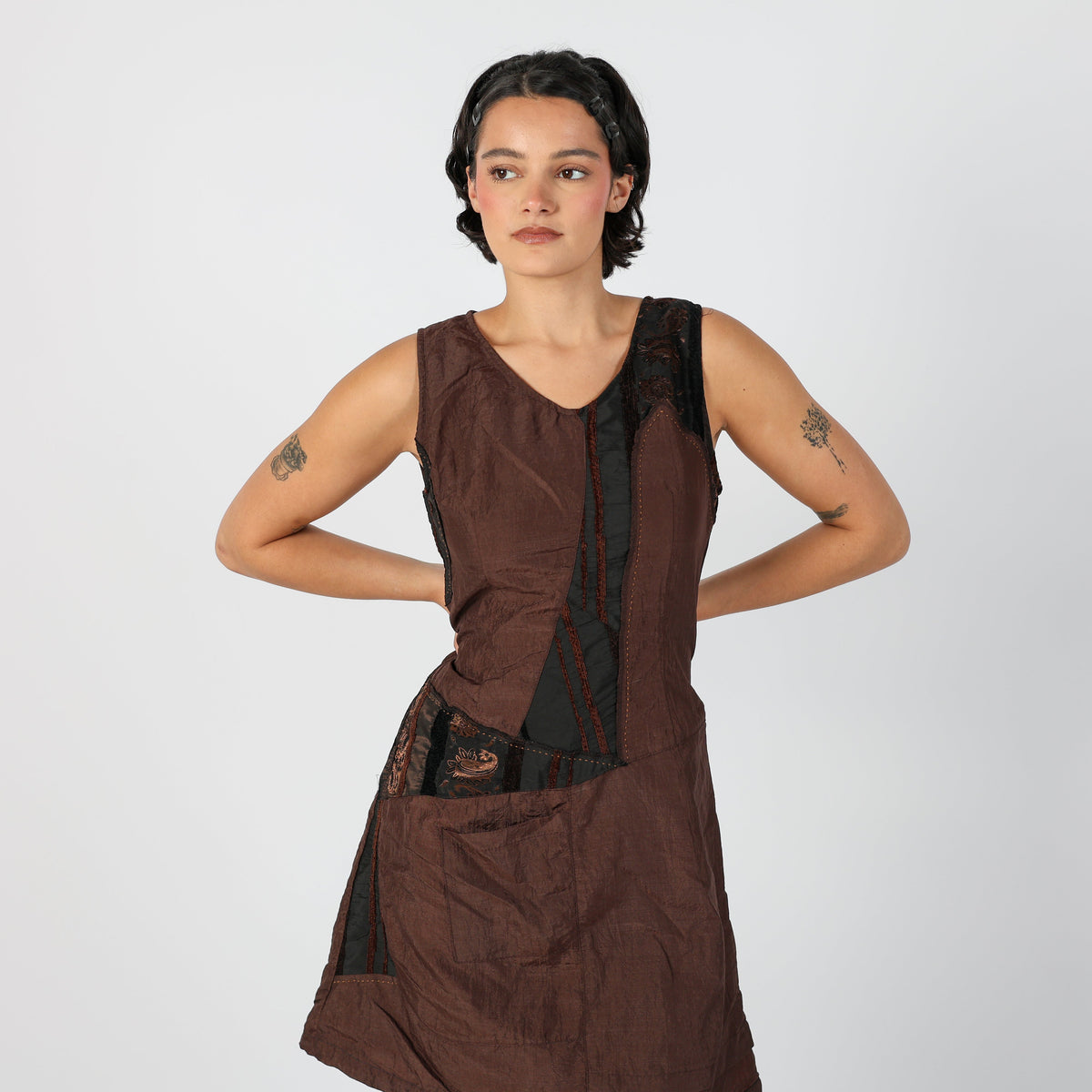 Brown Y2K Woven Mini Dress (M)