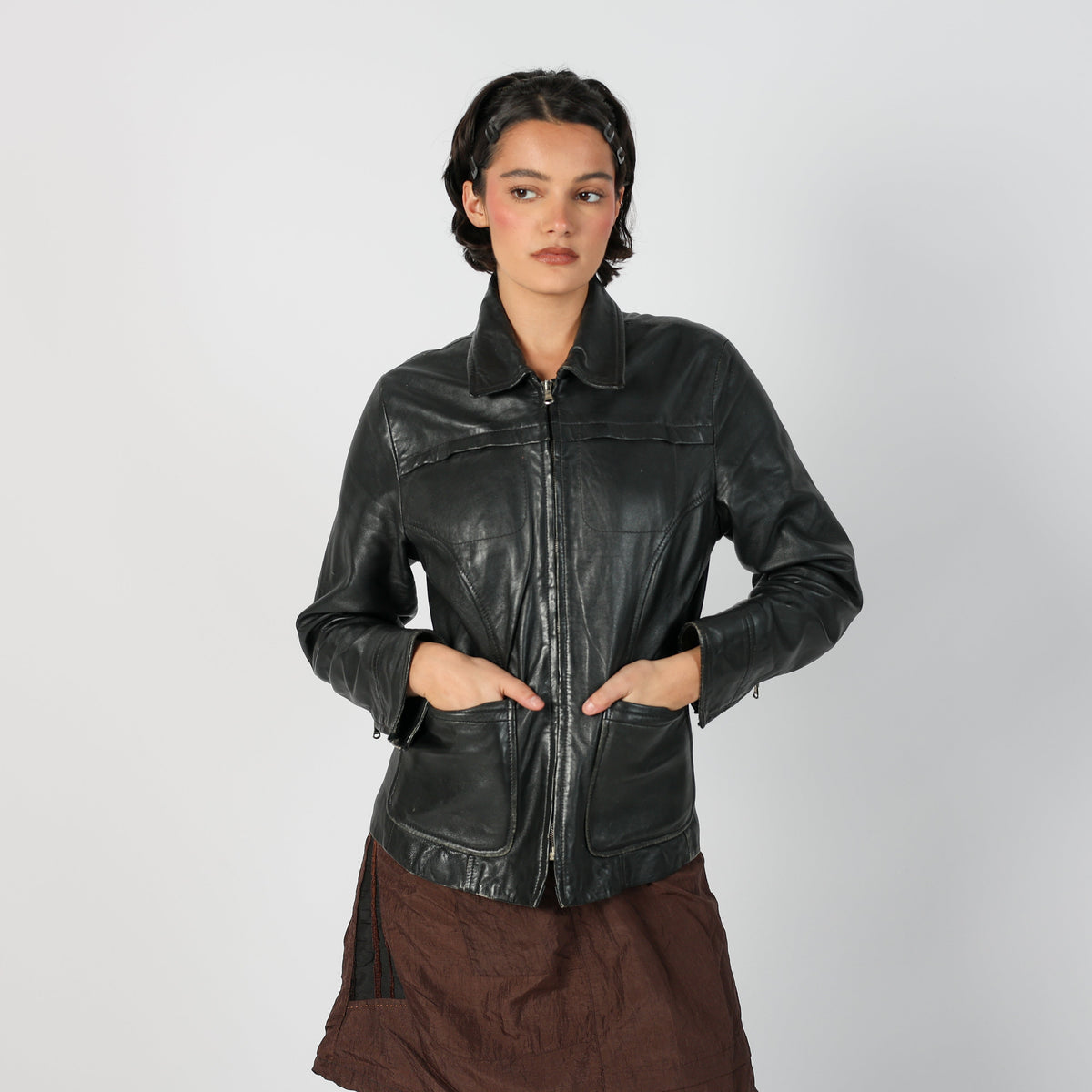 Black Y2K Caractère Leather Jacket (M)