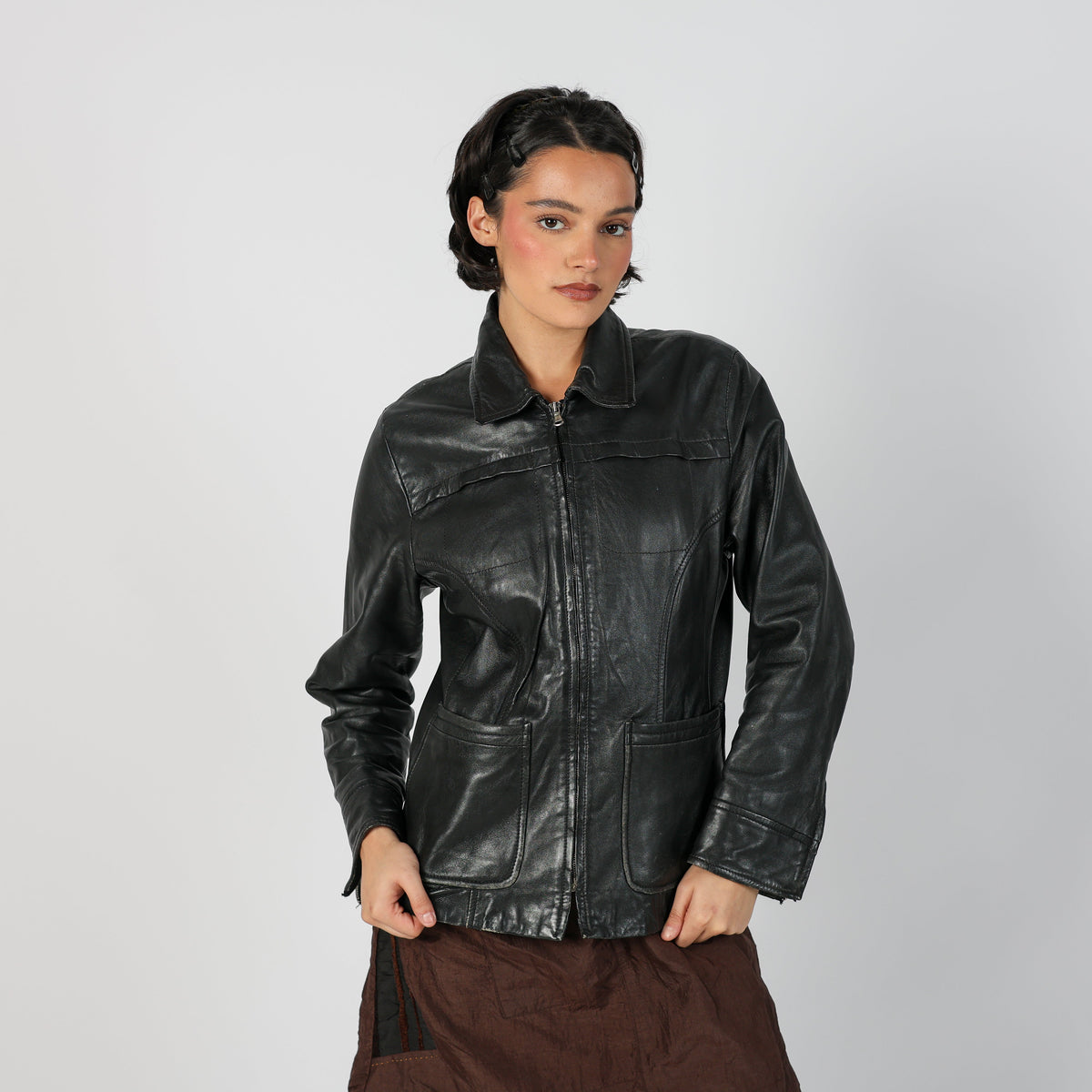 Black Y2K Caractère Leather Jacket (M)