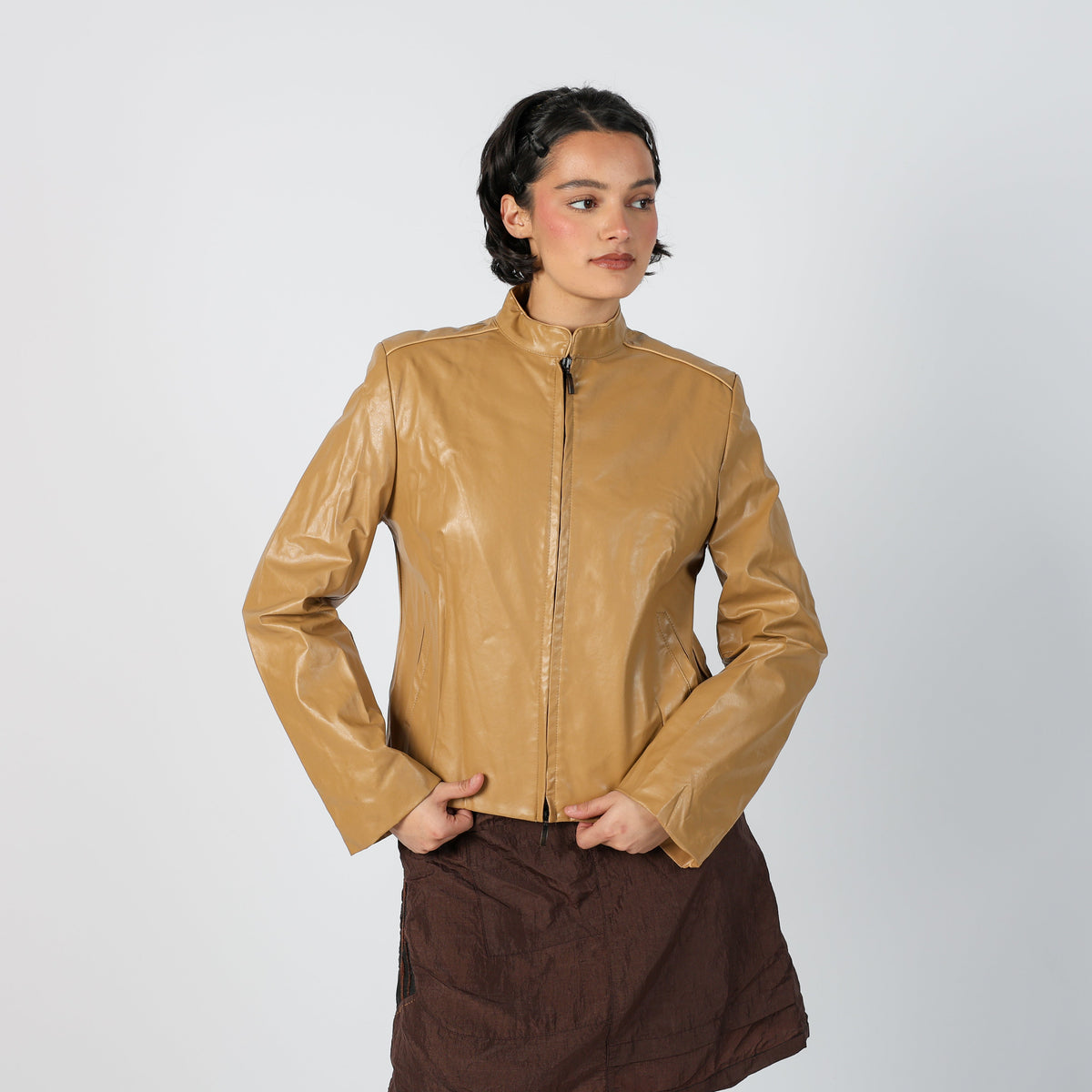 Tan Y2K Leather Jacket (M)