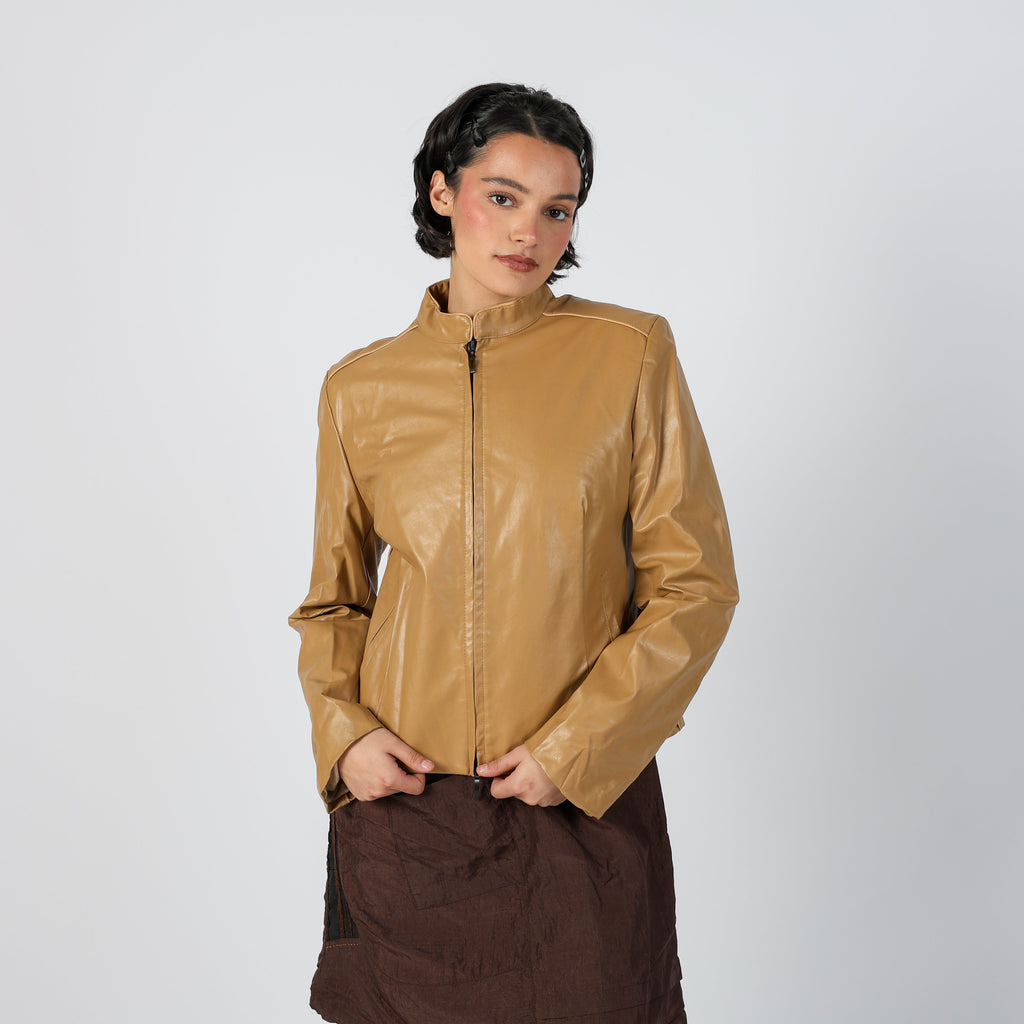 Tan Y2K Leather Jacket (M)